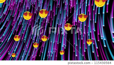 Image of emoticons over falling colorful lights Image of emoticons over falling colorful lights 115430564