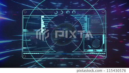 Image of red blood cell and scope scanning on digital screen over light trails Image of red blood cell and scope scanning on digital screen over light trails 115430576
