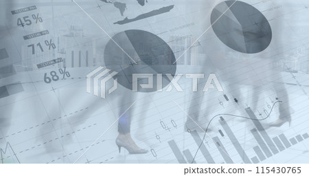 Image of financial data processing over business people walking in office Image of financial data processing over business people walking in office 115430765