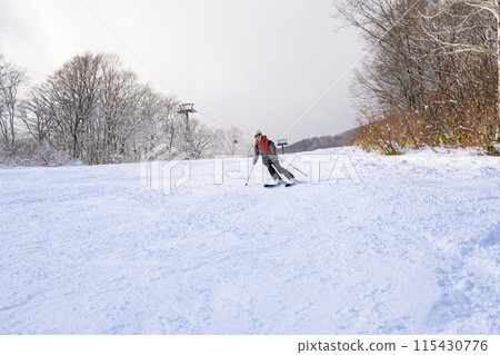 Mother enjoying skiing 115430776