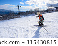 Mother enjoying skiing 115430815