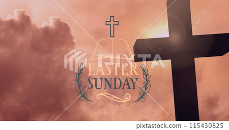 Image of easter sunday over cross and evening sky 115430825