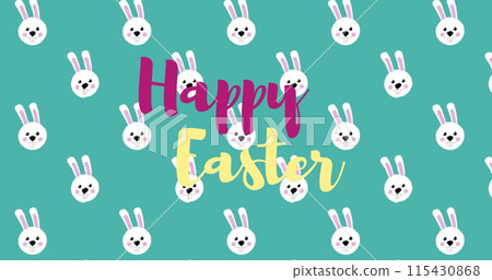 Image of easter rabbit icons and happy easter text Image of easter rabbit icons and happy easter text 115430868
