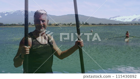 Image of palm tree over caucasian senior men Image of palm tree over caucasian senior men 115430892