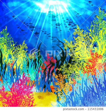 海底有美麗珊瑚礁的插圖 115431006