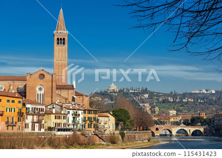 Beautiful panoramic view of Adige river, Verona, Italy 115431423