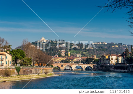 Beautiful view of Adige river, Verona, Italy Beautiful view of Adige river, Verona, Italy 115431425