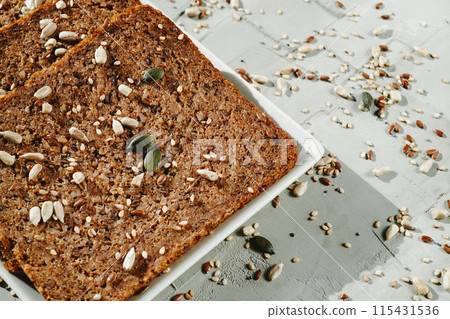 rye bread with flax seeds 115431536