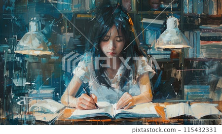 在圖書館學習的女高中生_2 115432331