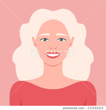 Portrait of a young smiling woman with blond hair. Avatar for social media. Vector illustration 115432815