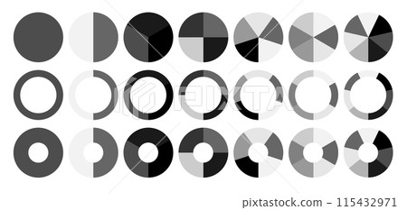 Segment infographic. Pie chart icons. 2,3,6,10,20 circle section graph. Wheel round diagram part symbol. Vector Segment infographic. Pie chart icons. 2,3,6,10,20 circle section graph. Wheel round diagram part symbol. Vector 115432971