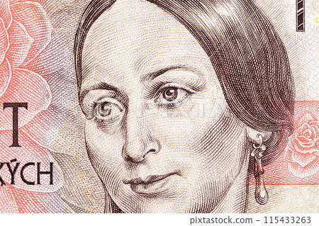 Bozena Nemcova a closeup portrait from Czech money 115433263