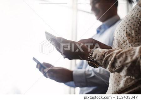 Office, meeting and hands of business people with mobile for networking, chatting and text message. Corporate staff, technology and connection with smartphone, online application and communication Office, meeting and hands of business people with mobile for networking, chatting and text message. Corporate staff, technology and connection with smartphone, online application and communication 115435347