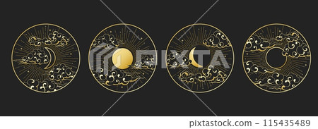 Golden sun moon cloud sky set Golden sun moon cloud sky set 115435489