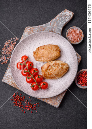 Delicious fresh fried minced cutlets with spices and herbs 115436476