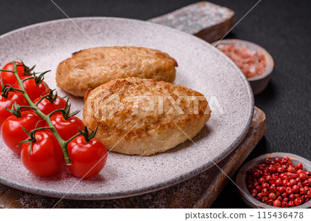 Delicious fresh fried minced cutlets with spices and herbs Delicious fresh fried minced cutlets with spices and herbs 115436478
