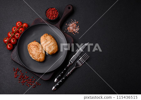 Delicious fresh fried minced cutlets with spices and herbs 115436515