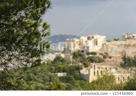 Aerial view on the  Athenian Acropolis Temple, Greece 115436960