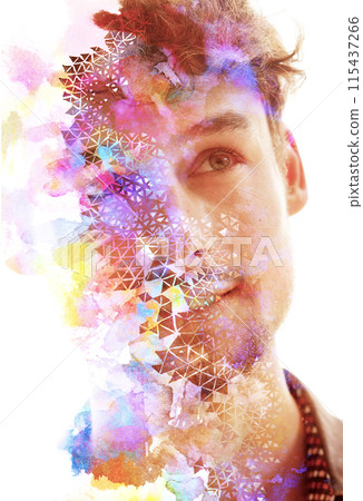 A graphic colorful paintography portrait of a young man 115437266