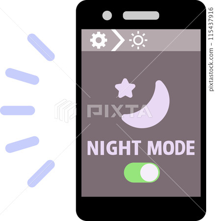 Smartphone with screen brightness set to nighttime setting 115437916