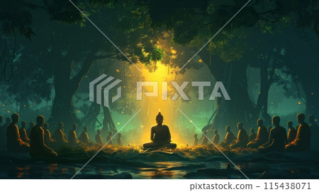 Silhouette public big big Buddha sunset in Asia 115438071