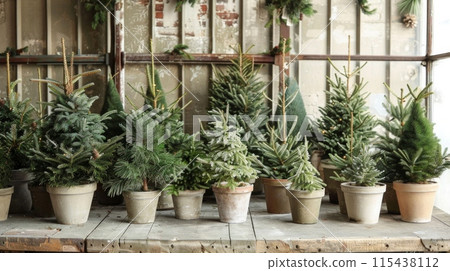 Plants in pots on sale at the local garden center. 115438112