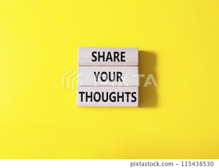 Share your Thoughts symbol. Concept words Share your Thoughts on wooden blocks. Beautiful yellow background. Business and Share your Thoughts concept. Copy space. Share your Thoughts symbol. Concept words Share your Thoughts on wooden blocks. Beautiful yellow background. Business and Share your Thoughts concept. Copy space. 115438530