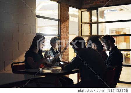 Working, collaboration and dark in office, online and laptop in workspace and teamwork. Workplace, men and women in boardroom, planning and serious for project, research and auditor in business Working, collaboration and dark in office, online and laptop in workspace and teamwork. Workplace, men and women in boardroom, planning and serious for project, research and auditor in business 115438566