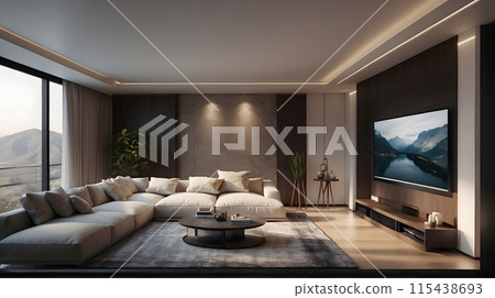 A modern living room with soft light [AI generated, professional finish] 115438693