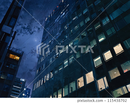 建築物和夜晚的雨-2 115438702