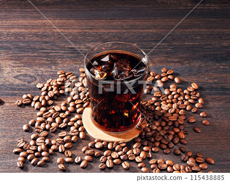 Iced coffee and coffee beans Iced coffee and coffee beans 115438885