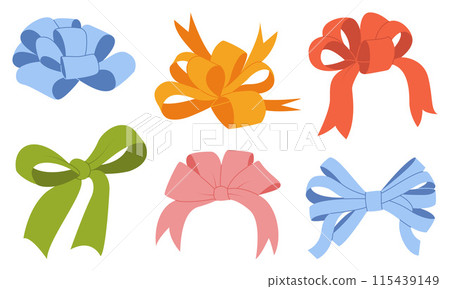 Ribbon bow set. Valentine day or wedding decorated tape bows. Ribbon bow set. Valentine day or wedding decorated tape bows. 115439149