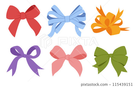 Ribbon bow set. Valentine day or wedding decorated tape bows. 115439151