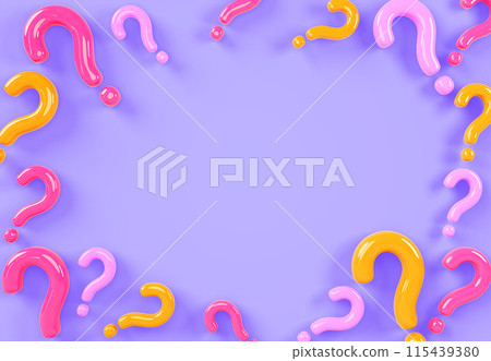 3d color question marks frame on purple render background. Concept of school education, questionnaire or quiz. Banner template with border of ask sign symbols and empty space for text. 3D illustration 3d color question marks frame on purple render background. Concept of school education, questionnaire or quiz. Banner template with border of ask sign symbols and empty space for text. 3D illustration 115439380