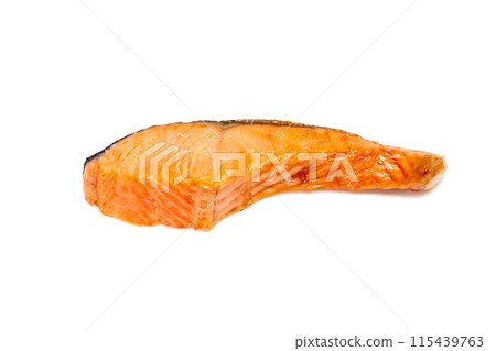 Grilled salmon, thick-sliced salmon grilled with salt [white background, cutout] 115439763