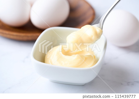 Mayonnaise served on a small plate Mayonnaise served on a small plate 115439777