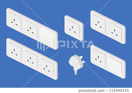 isometric power outlet socket plug switcher british type g vector flat illustration 115440335