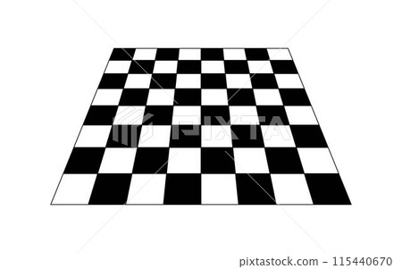 Empty chessboard plane angled in perspective. Tiled floor point of view. Sloped checkerboard texture. Inclined board with black and white checkered print. Vector graphic illustration 115440670