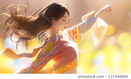 一個女人在明亮的燈光下跳舞的插圖 115440690