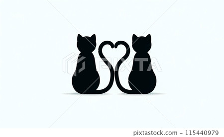 一對貓用尾巴形成心形的插圖 115440979