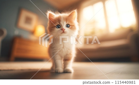 Cute kitten walking around the room 115440981