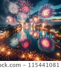 煙火匯演反射在水面上 115441081