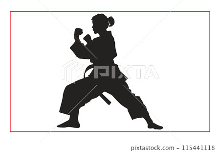Martial art female karate silhouettes, Black silhouette illustration of female karate Martial art female karate silhouettes, Black silhouette illustration of female karate 115441118