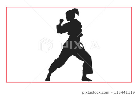Martial art female karate silhouettes, Black silhouette illustration of female karate Martial art female karate silhouettes, Black silhouette illustration of female karate 115441119