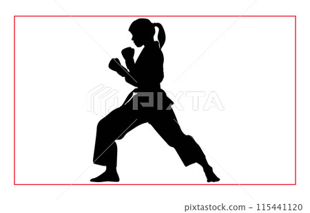 Martial art female karate silhouettes, Black silhouette illustration of female karate Martial art female karate silhouettes, Black silhouette illustration of female karate 115441120