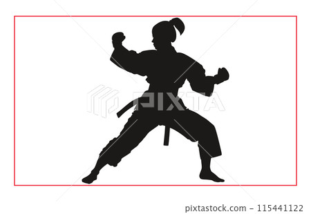 Martial art female karate silhouettes, Black silhouette illustration of female karate 115441122