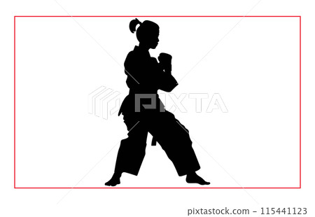 Martial art female karate silhouettes, Black silhouette illustration of female karate 115441123
