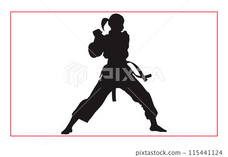 Martial art female karate silhouettes, Black silhouette illustration of female karate Martial art female karate silhouettes, Black silhouette illustration of female karate 115441124