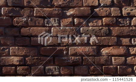 a close-up of a brick wall with varying shades of red Textured background 115441526