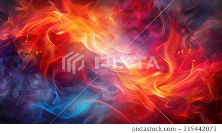 a digital artwork of a colorful fire with orange, yellow, blue, and purple hues vibrant light painting background 115442071